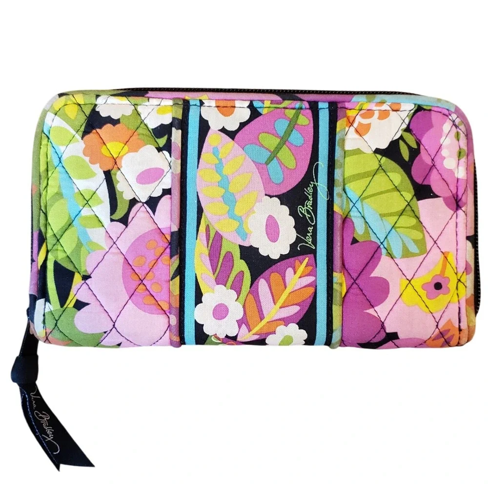 Vera Bradley Wristlet Wallet Zip Around‎ Colorful Floral Print Organizer Pouch